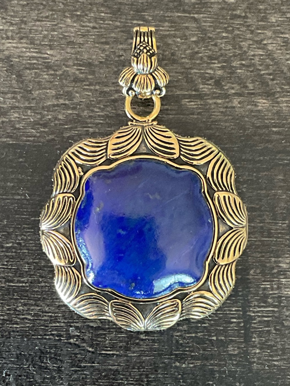 NEW Vintage BARSE Chunky Square Brass Blue Lapis Lazuli Pendant